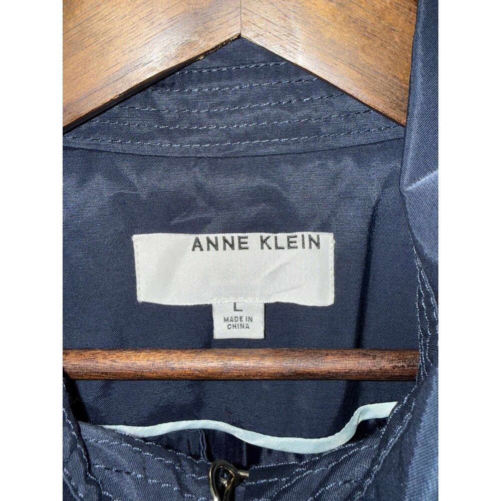 Anne Klein Navy Blue Double Breasted Hooded Trench Coat Jacket Belted Women's L - Picture 4 of 9